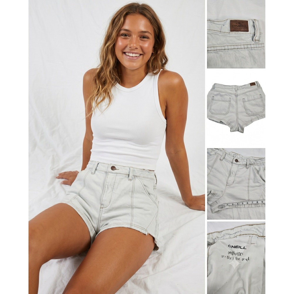 O'Neill Denim Shorts Womens 27 Light Wash Good High Rise Cut Off Seamed Pockets